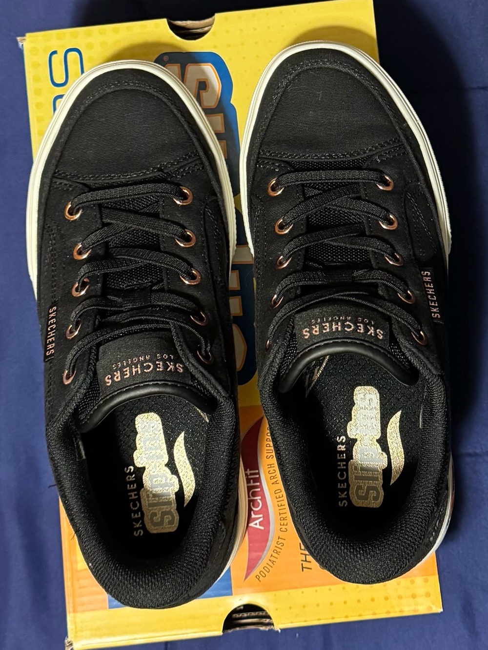 Skechers Slip-ins Women’s Black Athletic Sneakers with Rose Gold Eyelets NIB